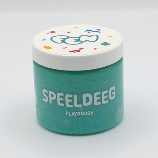 blauwe speeldeeg van fen in handig potje geschikt voor zelfstandig spel